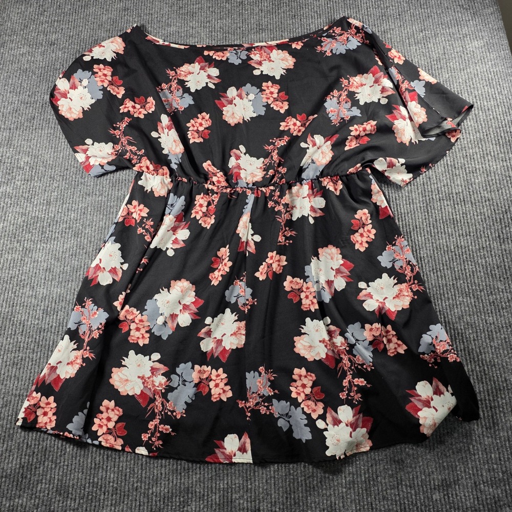 Shein Curve Womens 4XL Black Floral Empire Waist Flutter Sleeve Tunic Blouse